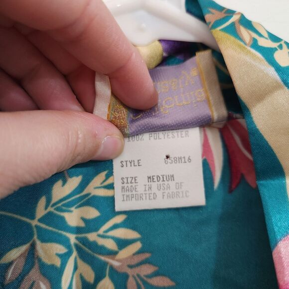 California Dynasty Vintage Floral Satin Robe Medium Boudoir Kimono Short Length - Picture 7 of 12